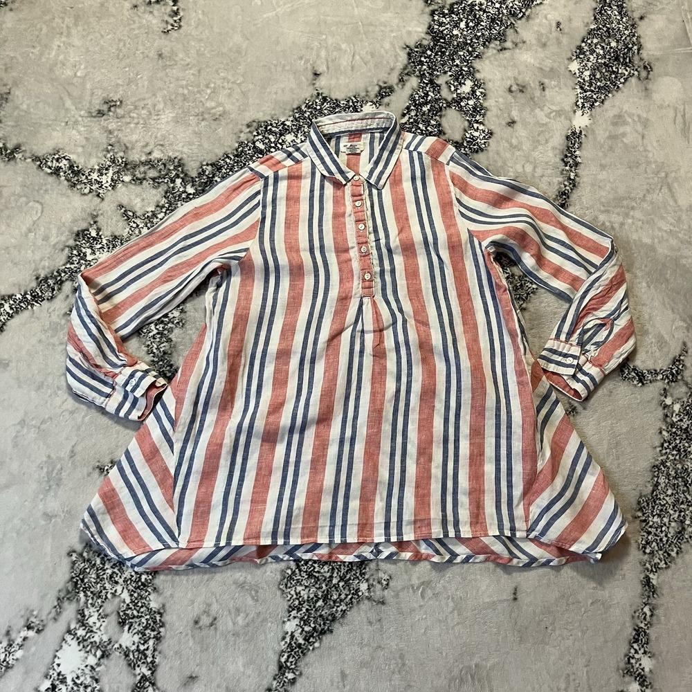 Artisan NY Shirt Womens Size Medium Linen Striped Multicolor Tunic Popover